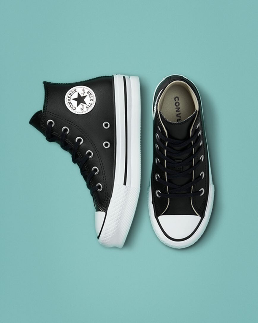 Sapatos Plataforma Converse Chuck Taylor All Star Lift Couro Cano Alto Menina Pretas Bege Branco | PT S03P019